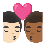 Google(Android) Kiss: Man, Man, Light Skin Tone, Medium-Dark Skin Tone Emoji