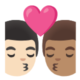 Google(Android) Kiss: Man, Man, Light Skin Tone, Medium Skin Tone Emoji