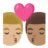 Google(Android) Kiss: Man, Man, Medium-Light Skin Tone, Medium Skin Tone Emoji