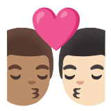 Google(Android) Kiss: Man, Man, Medium Skin Tone, Light Skin Tone Emoji