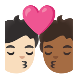 Google(Android) Kiss: Person, Person, Light Skin Tone, Medium-Dark Skin Tone Emoji