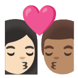 Google(Android) Kiss: Woman, Man, Light Skin Tone, Medium Skin Tone Emoji