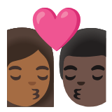 Google(Android) Kiss: Woman, Man, Medium-Dark Skin Tone, Dark Skin Tone Emoji