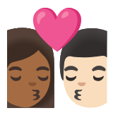 Google(Android) Kiss: Woman, Man, Medium-Dark Skin Tone, Light Skin Tone Emoji