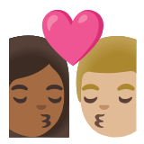 Google(Android) Kiss: Woman, Man, Medium-Dark Skin Tone, Medium-Light Skin Tone Emoji