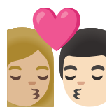 Google(Android) Kiss: Woman, Man, Medium-Light Skin Tone, Light Skin Tone Emoji