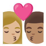 Google(Android) Kiss: Woman, Man, Medium-Light Skin Tone, Medium Skin Tone Emoji