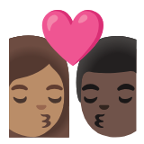 Google(Android) Kiss: Woman, Man, Medium Skin Tone, Dark Skin Tone Emoji