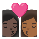 Google(Android) Kiss: Woman, Woman, Dark Skin Tone, Medium-Dark Skin Tone Emoji