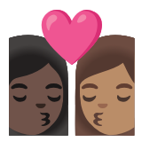 Google(Android) Kiss: Woman, Woman, Dark Skin Tone, Medium Skin Tone Emoji