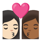 Google(Android) Kiss: Woman, Woman, Light Skin Tone, Medium-Dark Skin Tone Emoji