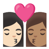 Google(Android) Kiss: Woman, Woman, Light Skin Tone, Medium Skin Tone Emoji