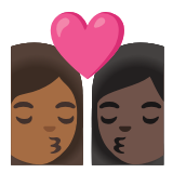 Google(Android) Kiss: Woman, Woman, Medium-Dark Skin Tone, Dark Skin Tone Emoji