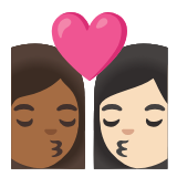 Google(Android) Kiss: Woman, Woman, Medium-Dark Skin Tone, Light Skin Tone Emoji