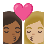 Google(Android) Kiss: Woman, Woman, Medium-Dark Skin Tone, Medium-Light Skin Tone Emoji