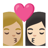 Google(Android) Kiss: Woman, Woman, Medium-Light Skin Tone, Light Skin Tone Emoji