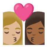 Google(Android) Kiss: Woman, Woman, Medium-Light Skin Tone, Medium-Dark Skin Tone Emoji