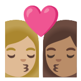 Google(Android) Kiss: Woman, Woman, Medium-Light Skin Tone, Medium Skin Tone Emoji