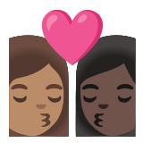 Google(Android) Kiss: Woman, Woman, Medium Skin Tone, Dark Skin Tone Emoji