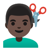 Google(Android) Man Getting Haircut: Dark Skin Tone Emoji