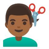 Google(Android) Man Getting Haircut: Medium-Dark Skin Tone Emoji