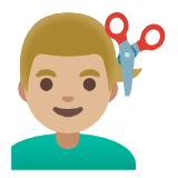 Google(Android) Man Getting Haircut: Medium-Light Skin Tone Emoji