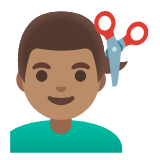 Google(Android) Man Getting Haircut: Medium Skin Tone Emoji