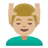 Google(Android) Man Getting Massage: Medium-Light Skin Tone Emoji