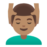 Google(Android) Man Getting Massage: Medium Skin Tone Emoji