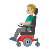 Google(Android) Man In Motorized Wheelchair: Medium-Light Skin Tone Emoji