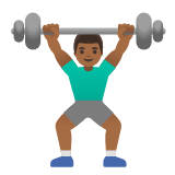 Google(Android) Man Lifting Weights: Medium-Dark Skin Tone Emoji