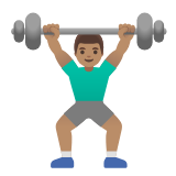 Google(Android) Man Lifting Weights: Medium Skin Tone Emoji