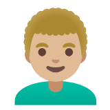 Google(Android) Man: Medium-Light Skin Tone, Curly Hair Emoji