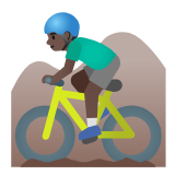 Google(Android) Man Mountain Biking: Dark Skin Tone Emoji