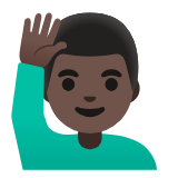 Google(Android) Man Raising Hand: Dark Skin Tone Emoji