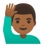 Google(Android) Man Raising Hand: Medium-Dark Skin Tone Emoji