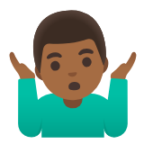 Google(Android) Man Shrugging: Medium-Dark Skin Tone Emoji