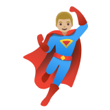 Google(Android) Man Superhero: Medium-Light Skin Tone Emoji