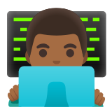 Google(Android) Man Technologist: Medium-Dark Skin Tone Emoji