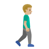 Google(Android) Man Walking Facing Right: Medium-Light Skin Tone Emoji