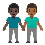 Google(Android) Men Holding Hands: Dark Skin Tone, Medium-Dark Skin Tone Emoji