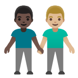 Google(Android) Men Holding Hands: Dark Skin Tone, Medium-Light Skin Tone Emoji