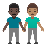 Google(Android) Men Holding Hands: Dark Skin Tone, Medium Skin Tone Emoji