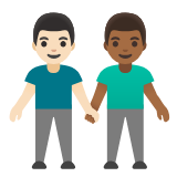 Google(Android) Men Holding Hands: Light Skin Tone, Medium-Dark Skin Tone Emoji