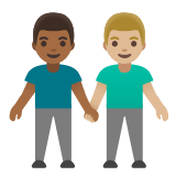 Google(Android) Men Holding Hands: Medium-Dark Skin Tone, Medium-Light Skin Tone Emoji