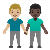 Google(Android) Men Holding Hands: Medium-Light Skin Tone, Dark Skin Tone Emoji