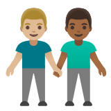 Google(Android) Men Holding Hands: Medium-Light Skin Tone, Medium-Dark Skin Tone Emoji