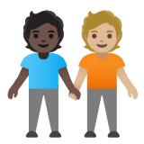 Google(Android) People Holding Hands: Dark Skin Tone, Medium-Light Skin Tone Emoji