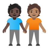 Google(Android) People Holding Hands: Dark Skin Tone, Medium Skin Tone Emoji