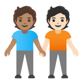 Google(Android) People Holding Hands: Medium Skin Tone, Light Skin Tone Emoji